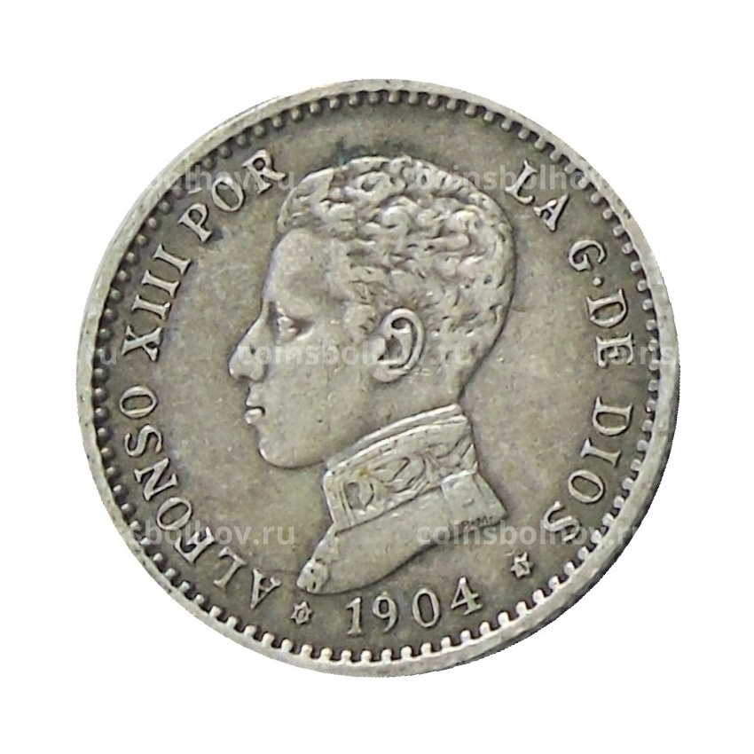 Монета 50 сентимо 1904 года Испания