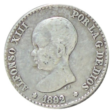 Монета 50 сентимо 1892 года Испания (аверс)