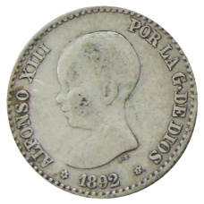 Монета 50 сентимо 1892 года Испания (аверс)