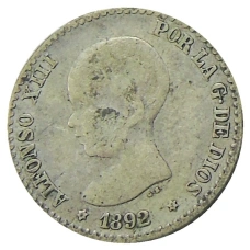 Монета 50 сентимо 1892 года Испания (аверс)