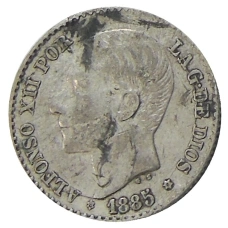 Монета 50 сентимо 1885 года Испания (аверс)