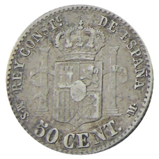 Монета 50 сентимо 1880 года Испания (реверс)
