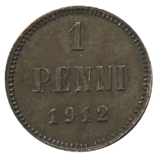 Монета 1 пенни 1912 года Русская Финляндия (аверс)
