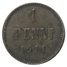 Монета 1 пенни 1911 года Русская Финляндия (аверс)