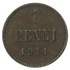 Монета 1 пенни 1911 года Русская Финляндия (аверс)