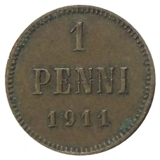 Монета 1 пенни 1911 года Русская Финляндия (аверс)