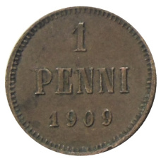 Монета 1 пенни 1909 года Русская Финляндия (аверс)