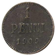 Монета 1 пенни 1909 года Русская Финляндия (аверс)