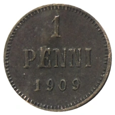 Монета 1 пенни 1909 года Русская Финляндия (аверс)