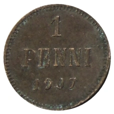 Монета 1 пенни 1907 года Русская Финляндия (аверс)