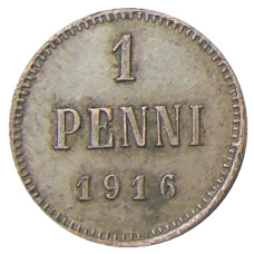 Монета 1 пенни 1916 года Русская Финляндия (аверс)