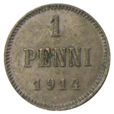 Монета 1 пенни 1914 года Русская Финляндия (аверс)