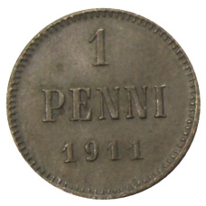 Монета 1 пенни 1911 года Русская Финляндия (аверс)