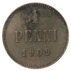 Монета 1 пенни 1909 года Русская Финляндия (аверс)