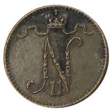 Монета 1 пенни 1909 года Русская Финляндия (реверс)