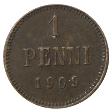 Монета 1 пенни 1909 года Русская Финляндия (аверс)
