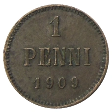 Монета 1 пенни 1909 года Русская Финляндия (аверс)