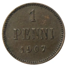 Монета 1 пенни 1907 года Русская Финляндия (аверс)