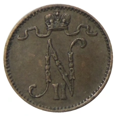 Монета 1 пенни 1907 года Русская Финляндия (реверс)