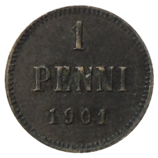 Монета 1 пенни 1901 года Русская Финляндия (аверс)