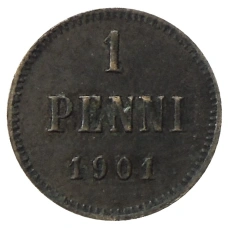 Монета 1 пенни 1901 года Русская Финляндия (аверс)