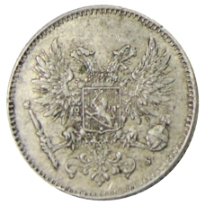 Монета 50 пенни 1917 года Русская Финляндия — Орел без корон (Временное правительство) (реверс)