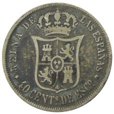 Монета 40 сентимо 1866 года Испания (аверс)