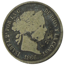 Монета 40 сентимо 1866 года Испания (реверс)