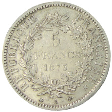 Монета 5 франков 1873 года A Франция «Геркулес» (реверс)
