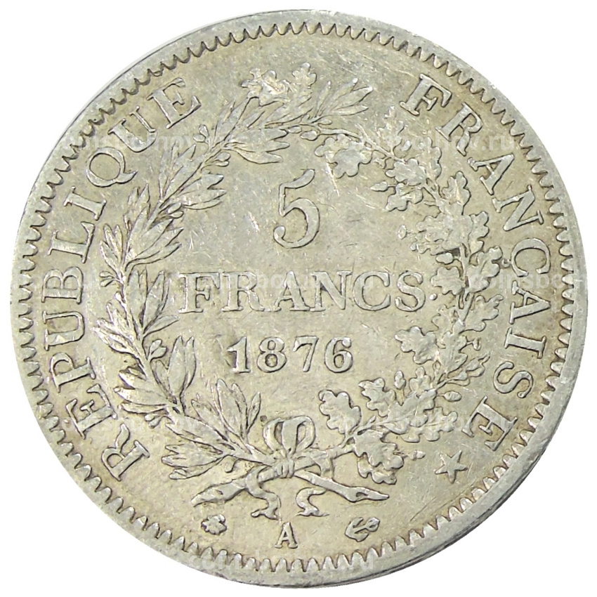 Монета 5 франков 1876 года A Франция «Геркулес» (вид 2)