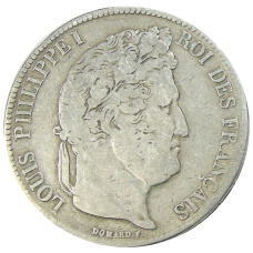 Монета 5 франков 1837 года A Франция (аверс)