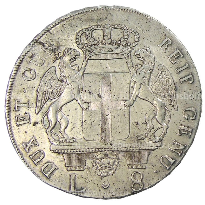 Монета 8 лир 1797 года Итальянские государства — Генуя (вид 2)