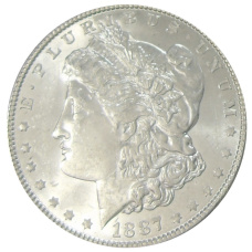 Монета 1 доллар 1887 года США «Доллар Моргана» (аверс)