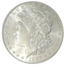 Монета 1 доллар 1887 года США «Доллар Моргана» (аверс)