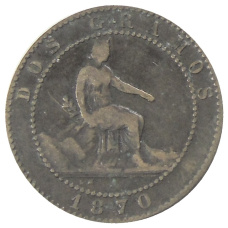 Монета 2 сентимо 1870 года Испания (аверс)