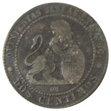 Монета 2 сентимо 1870 года Испания (реверс)