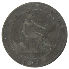 Монета 2 сентимо 1870 года Испания (аверс)