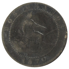 Монета 2 сентимо 1870 года Испания (аверс)