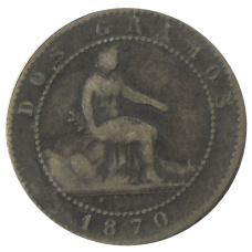Монета 2 сентимо 1870 года Испания (аверс)