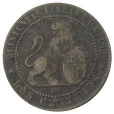 Монета 2 сентимо 1870 года Испания (реверс)