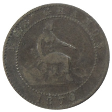 Монета 2 сентимо 1870 года Испания (аверс)