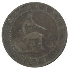 Монета 2 сентимо 1870 года Испания (аверс)