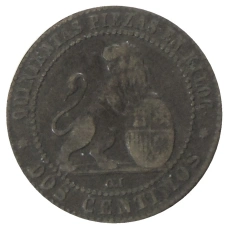 Монета 2 сентимо 1870 года Испания (реверс)