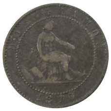 Монета 2 сентимо 1870 года Испания (аверс)