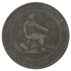 Монета 2 сентимо 1870 года Испания (аверс)