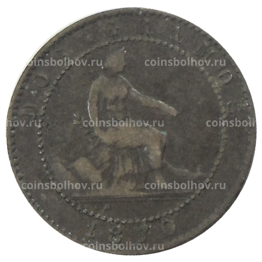 Монета 2 сентимо 1870 года Испания