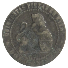 Монета 2 сентимо 1870 года Испания (реверс)