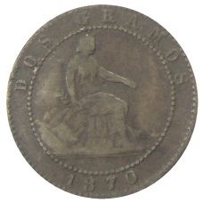 Монета 2 сентимо 1870 года Испания (аверс)