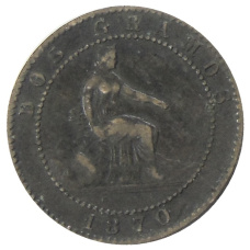 Монета 2 сентимо 1870 года Испания (аверс)