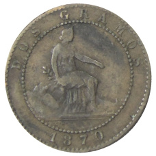 Монета 2 сентимо 1870 года Испания (аверс)